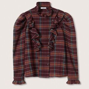 MNG Mango Checked Frill Blouse NWT Size M